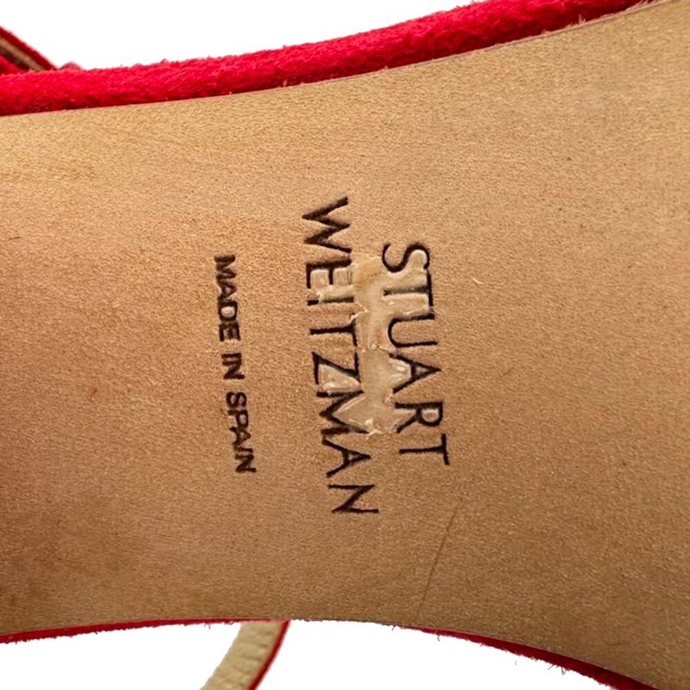 Stuart Weitzman Ankle Strap Sandal Heels in Red Suede - Picture 11 of 12